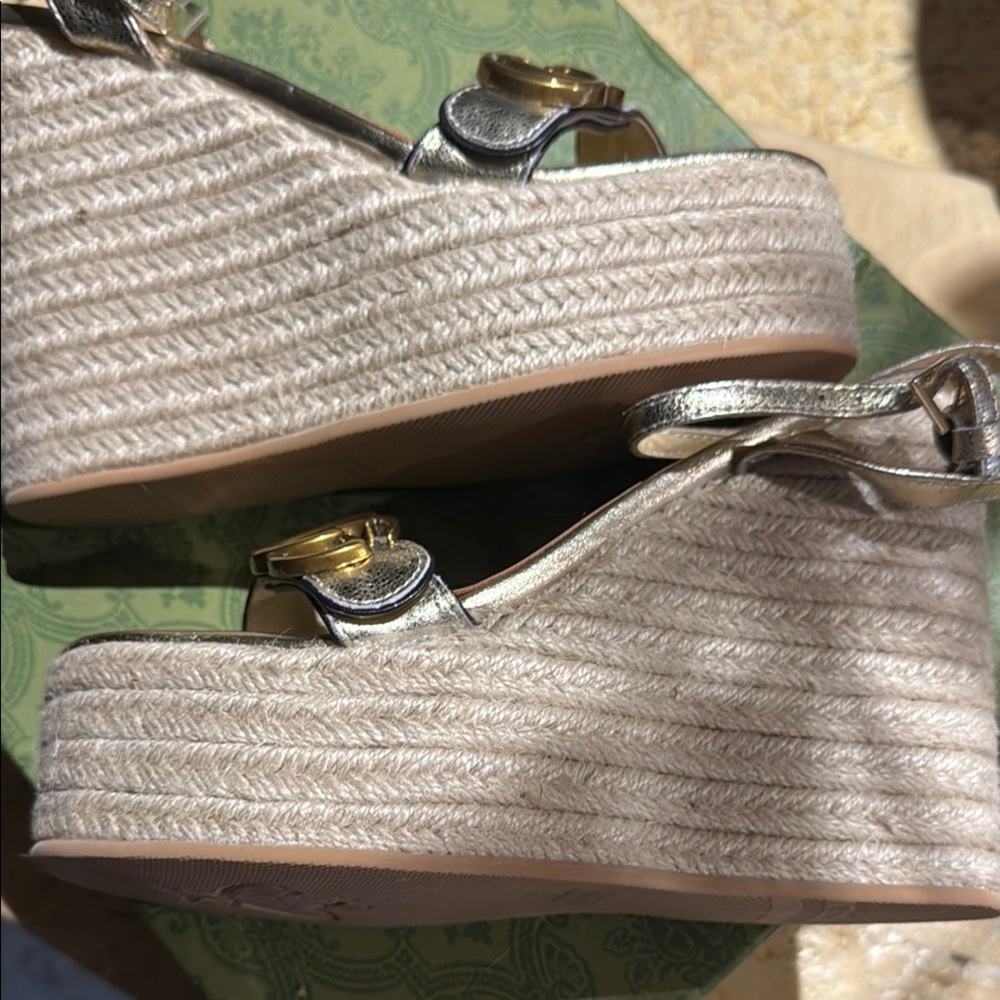 Gold Espadrille Wedge Sandals